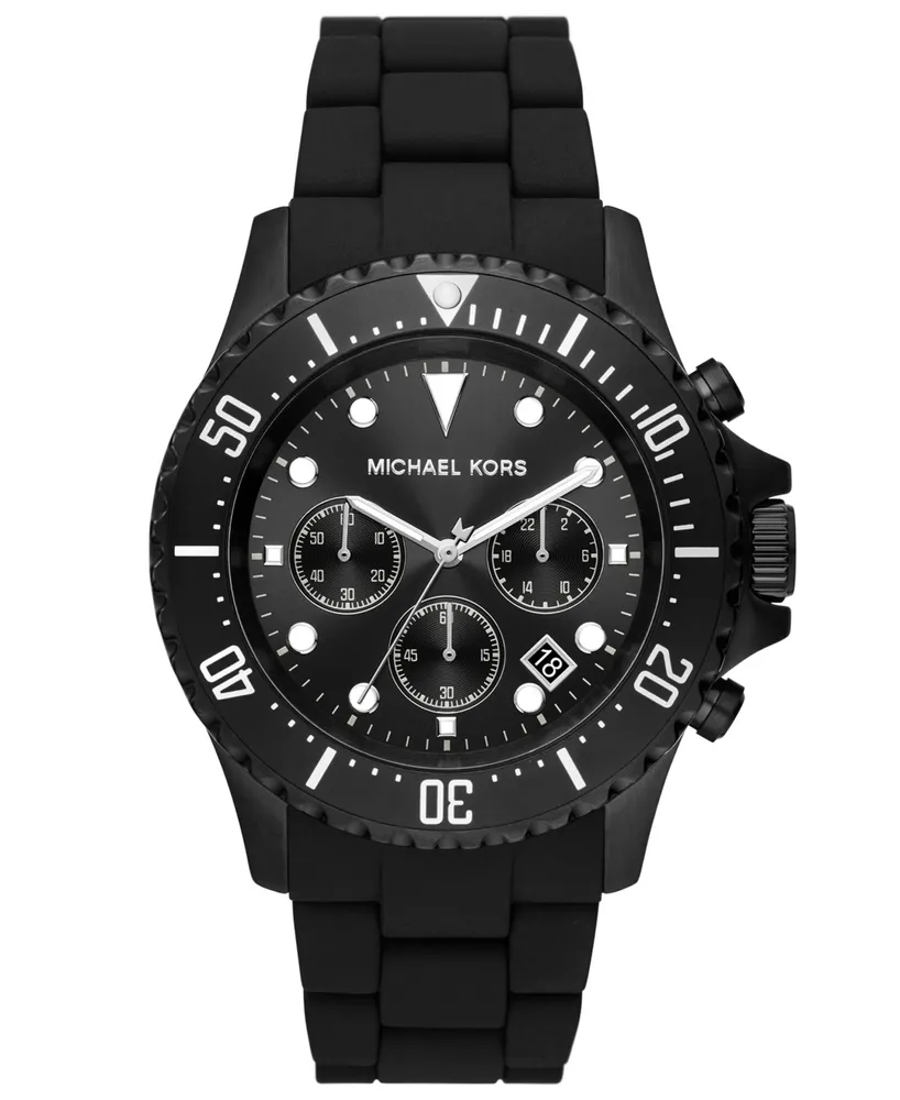 Michael Kors Men's Everest Chronograph Black Ion Plated Stainless Steel and Silicone Bracelet Watch 45mm