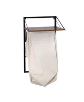 Collapsible Wall Mounted Clothes Hamper with Laundry Bag and Shelf