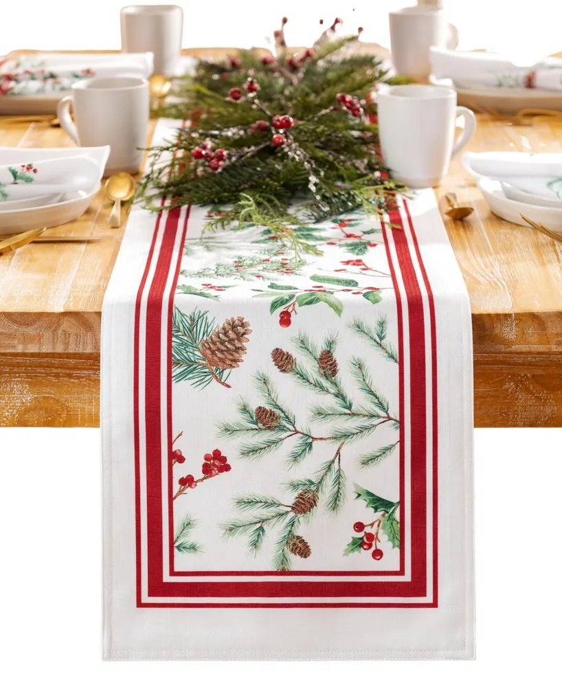 Elrene Winter Holiday Berry Fabric Table Runner, 70" x 13"