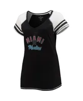 Women's Soft as a Grape Black Miami Marlins Curvy Colorblock Tri-Blend Raglan V-Neck T-shirt