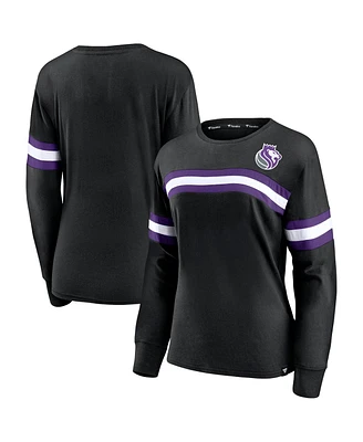 Women's Fanatics Black, Purple Sacramento Kings Block Party Chest Logo Striped Long Sleeve T-shirt