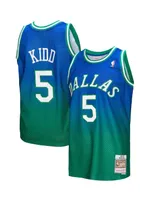 Men's Mitchell & Ness Jason Kidd Green and Navy Dallas Mavericks 1994/95 Hardwood Classics Fadeaway Swingman Player Jersey