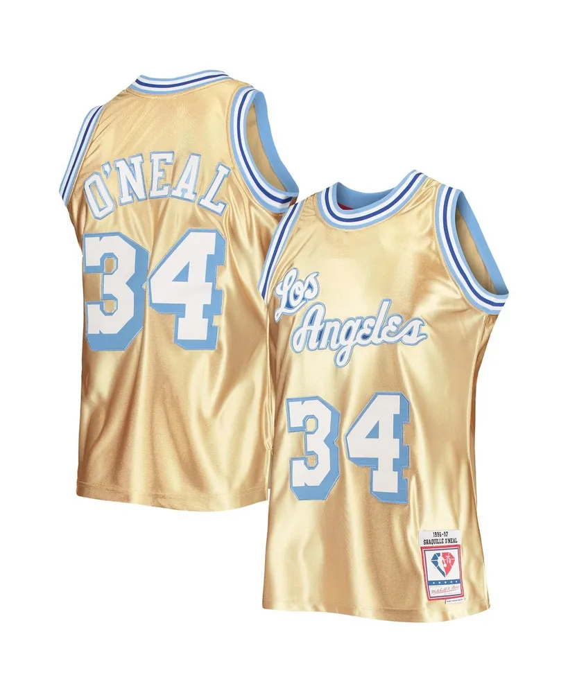 Men's Mitchell & Ness Shaquille O'Neal Gold Los Angeles Lakers 75th Anniversary 1996-97 Hardwood Classics Swingman Jersey