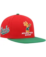 Men's Mitchell & Ness Red and Green Milwaukee Bucks Hardwood Classics Snapback Hat