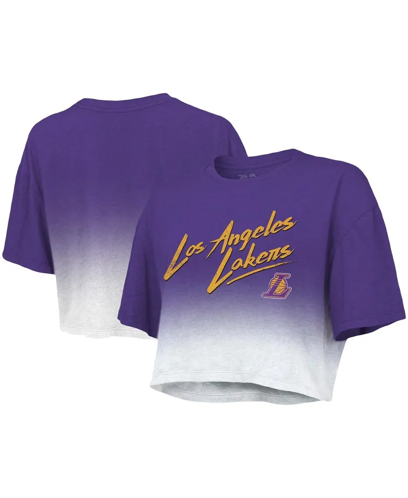 Women's Majestic Threads Purple, White Los Angeles Lakers Dirty Dribble Tri-Blend Cropped T-shirt