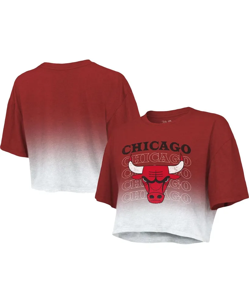 Women's Majestic Threads Red and White Chicago Bulls Repeat Dip-Dye Cropped T-shirt