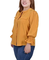 Ny Collection Plus Size Long Sleeve Y Neck Blouse