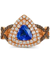 Le Vian Blueberry Tanzanite (1 ct. t.w.) & Diamond (3/4 ct. t.w.) Trillion Double Halo Ring in 14k Rose Gold