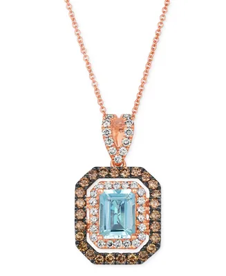 Le Vian Sea Blue Aquamarine (1-1/4 ct. t.w.) & Diamond (7/8 ct. t.w.) Halo 20" Adjustable Pendant Necklace in 14k Rose Gold