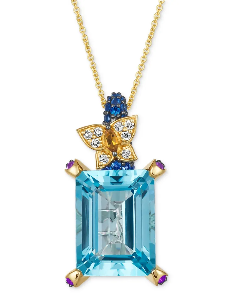 Le Vian Crazy Collection Multi-Gemstone (12-1/2 ct. t.w.) & Diamond (1/10 ct. t.w.) Butterfly 20" Adjustable Pendant Necklace in 14k Gold