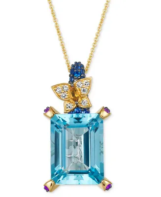 Le Vian Crazy Collection Multi-Gemstone (12-1/2 ct. t.w.) & Diamond (1/10 ct. t.w.) Butterfly 20" Adjustable Pendant Necklace in 14k Gold