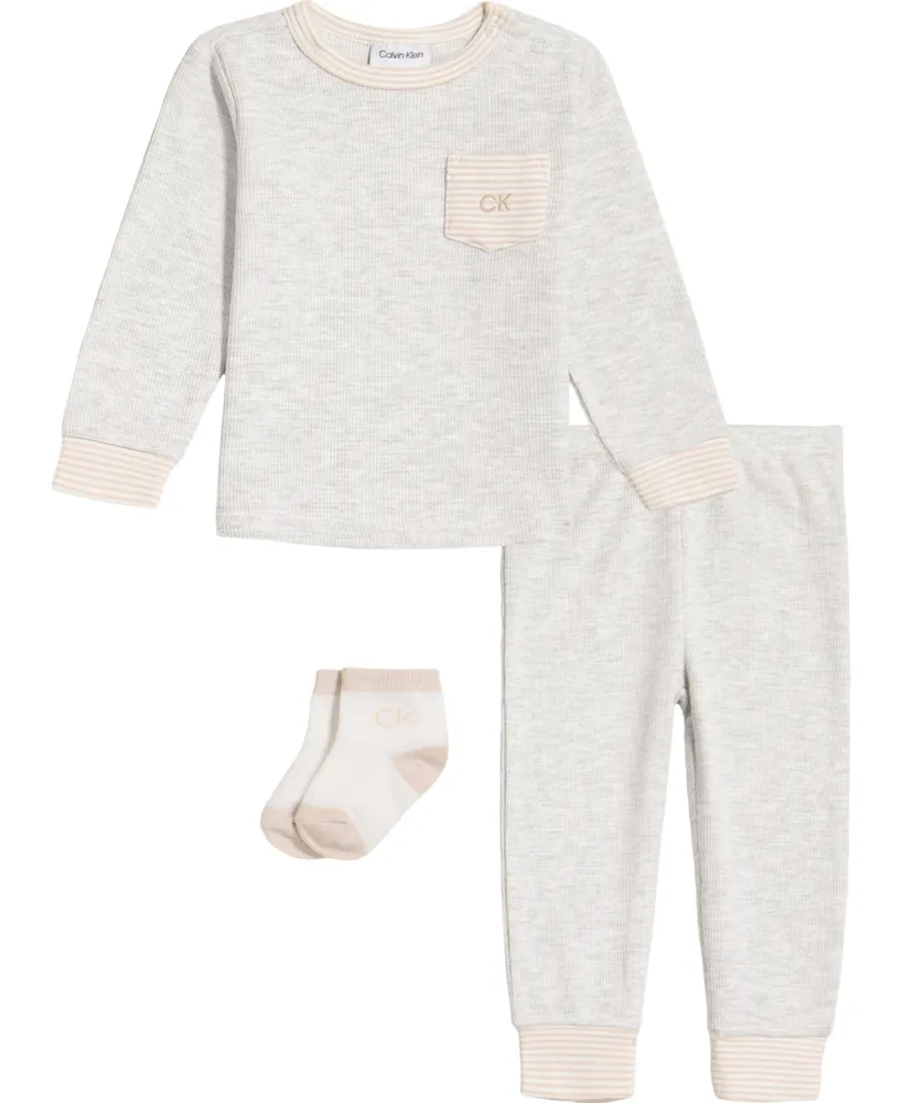 Calvin Klein Baby Girls Color Blocked T Shirt, Pants and Socks, 3 Piece Set