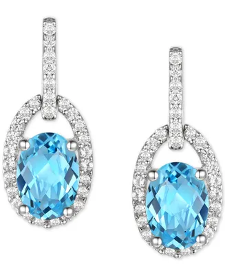 Blue Topaz (1-7/8 ct. t.w.) & Diamond (1/5 ct. t.w.) Halo Drop Earrings in 14k White Gold