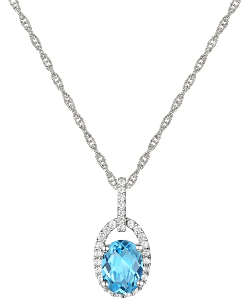 Blue Topaz (1-3/8 ct. t.w.) & Diamond (1/8 ct. t.w.) Halo 18" Pendant Necklace in 14k White Gold