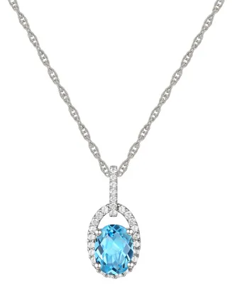 Blue Topaz (1-3/8 ct. t.w.) & Diamond (1/8 ct. t.w.) Halo 18" Pendant Necklace in 14k White Gold