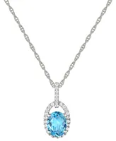 Blue Topaz (1-3/8 ct. t.w.) & Diamond (1/8 ct. t.w.) Halo 18" Pendant Necklace in 14k White Gold