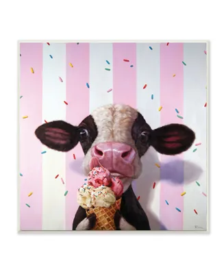 Stupell Industries Cute Baby Cow with Ice Cream Cone Pink Stripes Art, 12" x 12"