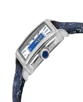 Gevril Women's Padova Gemstone Floral Swiss Quartz Italian Blue Leather Strap Watch 30mm