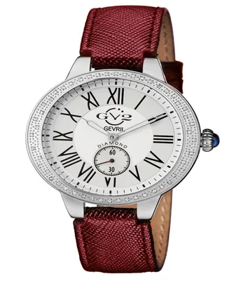 Gevril Women's Astor Swiss Quartz Burgundy Genuine Leather Strap Watch 40mm - Silver