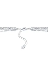 And Now This Double Row Chain with Cubic Zirconia Tennis Necklace and Clip Chain Necklace