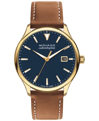 Movado Men's Swiss Heritage Brown Leather Strap Watch 40mm