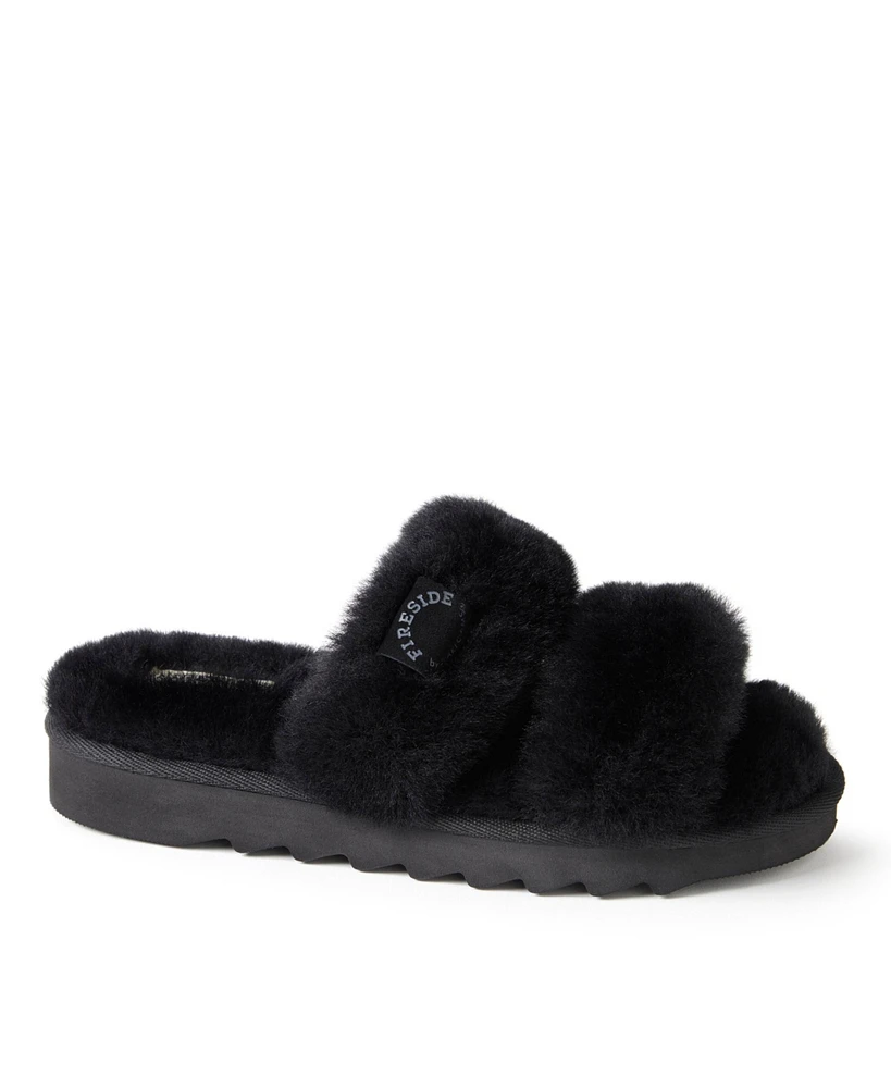 Dearfoams Women's Benalla Genuine Shearling Double Band Fuzzy Slide Slipper