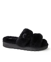 Dearfoams Women's Benalla Genuine Shearling Double Band Fuzzy Slide Slipper