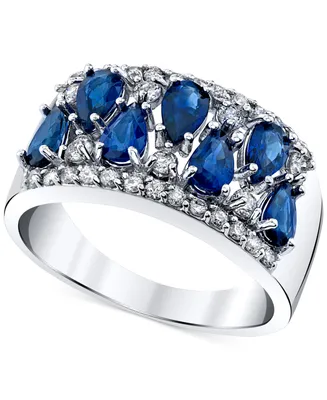 Sapphire (2-1/10 ct. t.w.) & Diamond (3/8 ct. t.w.) Pear Cluster Ring in 14k White Gold