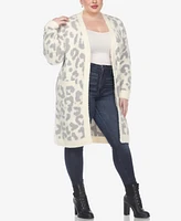 White Mark Plus Leopard Print Open Front Sherpa Sweater