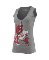 Women's Original Retro Brand Heathered Gray Arkansas Razorbacks Relaxed Henley Tri-Blend V-Neck Logo Tank Top