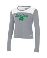 Women's Under Armour White and Gray Notre Dame Fighting Irish Vault Cropped Long Sleeve T-shirt