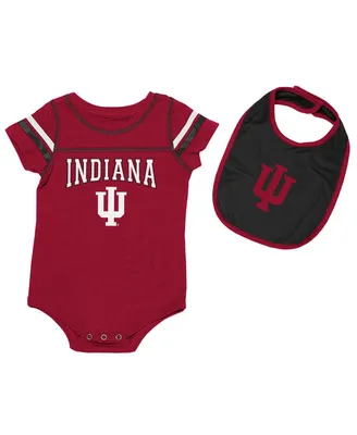 Boys and Girls Newborn and Infant Colosseum Crimson, Black Indiana Hoosiers Chocolate Bodysuit and Bib Set