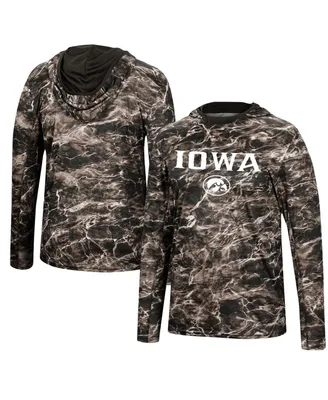 Men's Colosseum Black Iowa Hawkeyes Mossy Oak Spf 50 Performance Long Sleeve Hoodie T-shirt