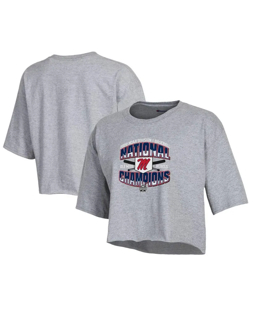 Women's Champion Heathered Gray Ole Miss Rebels 2022 Ncaa Men's Baseball College World Series Champions Locker Room Boyfriend Cropped T-shirt