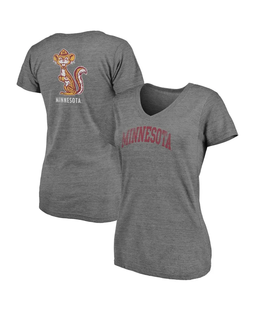 Women's Fanatics Heathered Gray Minnesota Golden Gophers Slab Serif 2-Hit V-Neck Tri-Blend T-shirt