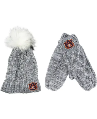 Men's and Women's ZooZatz Gray Auburn Tigers Cuffed Knit Pom Hat and Mittens Set
