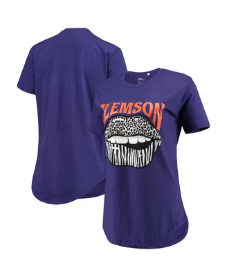 Women's Pressbox Purple Clemson Tigers Wild Lips Core T-shirt