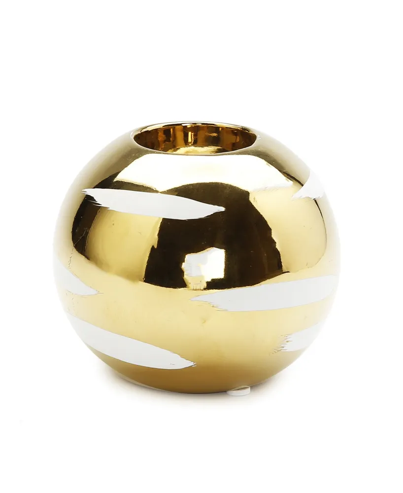 Tea Light Holder with Block Design - White, Gold
