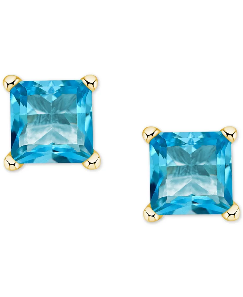 Blue Topaz Square Stud Earrings (7/8 ct. t.w.) 14k Gold
