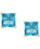 Blue Topaz Square Stud Earrings (7/8 ct. t.w.) 14k Gold