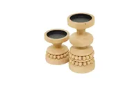 Wood Traditional 2 Piece Beaded Candle Holder Set