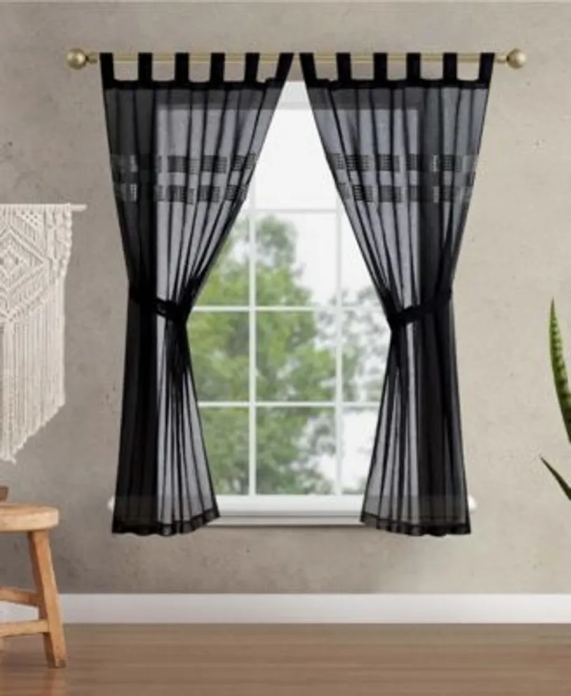 Jessica Simpson Milly Bling Sheer Tab Top Window Curtain Panel Pair With  Tiebacks Collection