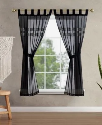 Jessica Simpson Milly Bling Sheer Tab Top Window Curtain Panel Pair With Tiebacks Collection
