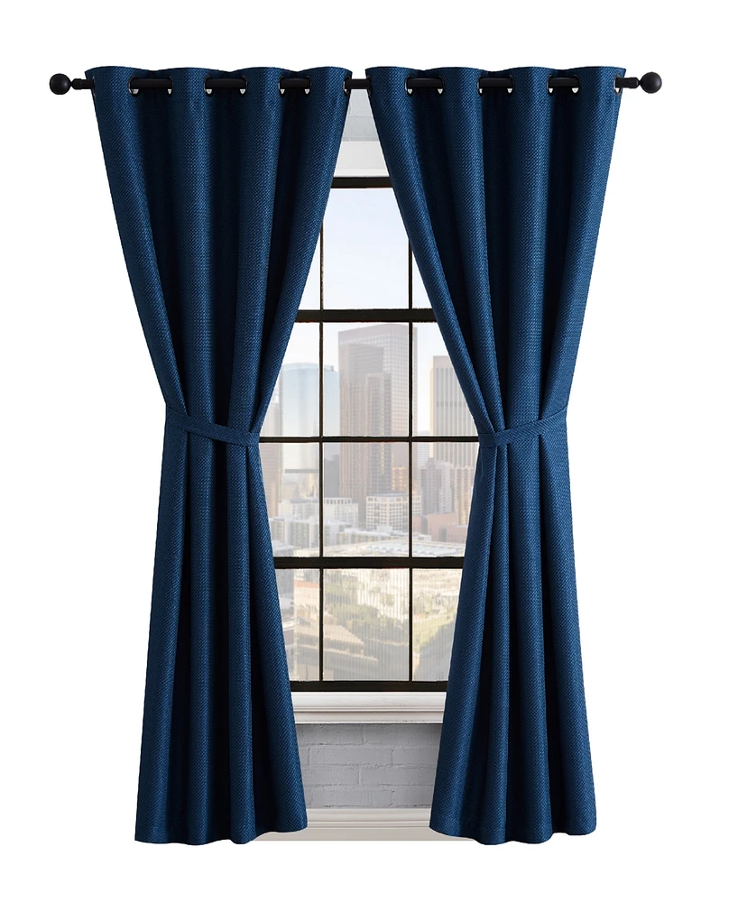 Lucky Brand Ember Thermal Woven Room Darkening Grommet Window Curtain Panel Pair with Tiebacks