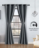 Lucky Brand Sondra Textured Leaf Pattern Blackout Grommet Window Curtain Panel Pair with Tiebacks