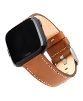 WITHit Brown Premium Leather Band with White Stitching and Black Premium Woven Nylon Band Set, 2 Piece Compatible with the Fitbit Versa and Fitbit Ver