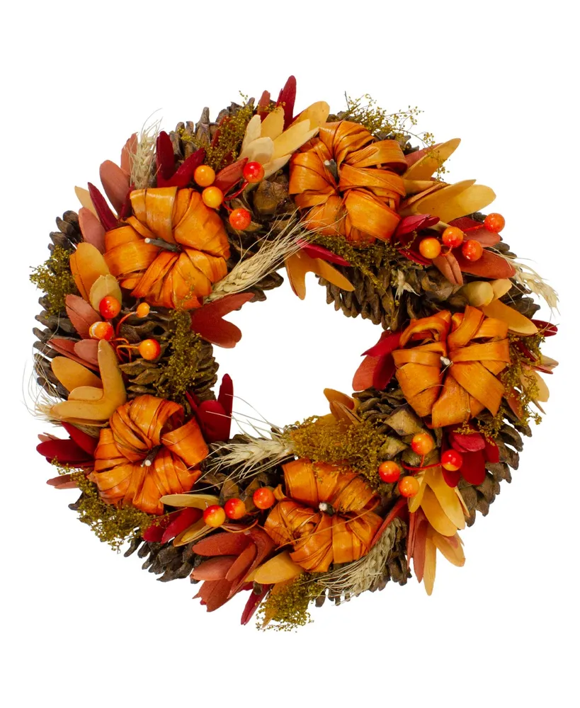 Pumpkins and Berries Autumn Harvest Wreath Unlit, 13"