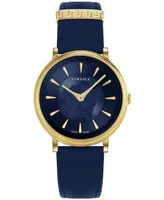 Versace Women's Swiss V-Circle Blue Leather Strap Watch 38mm