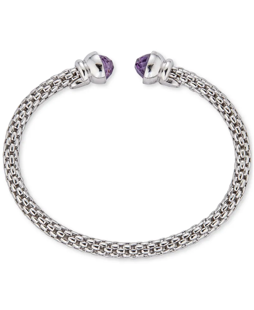 2-Pc. Set Sky Blue Topaz (4-7/8 ct. t.w.) & Amethyst (4 ct. t.w.) Weave Style Cuff Bracelets in Sterling Silver