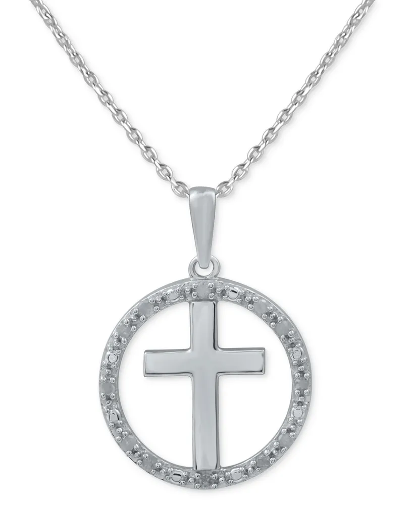Diamond Halo Cross 18" Pendant Necklace (1/10 ct. t.w.) in Sterling Silver